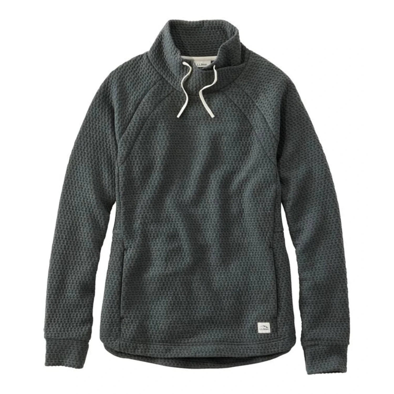 L.L. Bean Women's Ridgeknit Crossneck Pullover IN SHALE GRAY & black, flat front