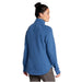 L.L. Bean Women's Ridgeknit Crossneck Pullover in blue, on model back