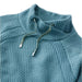 L.L. Bean Women's Ridgeknit Crossneck Pullover in turquoise, funnel neck & fabric detail. 