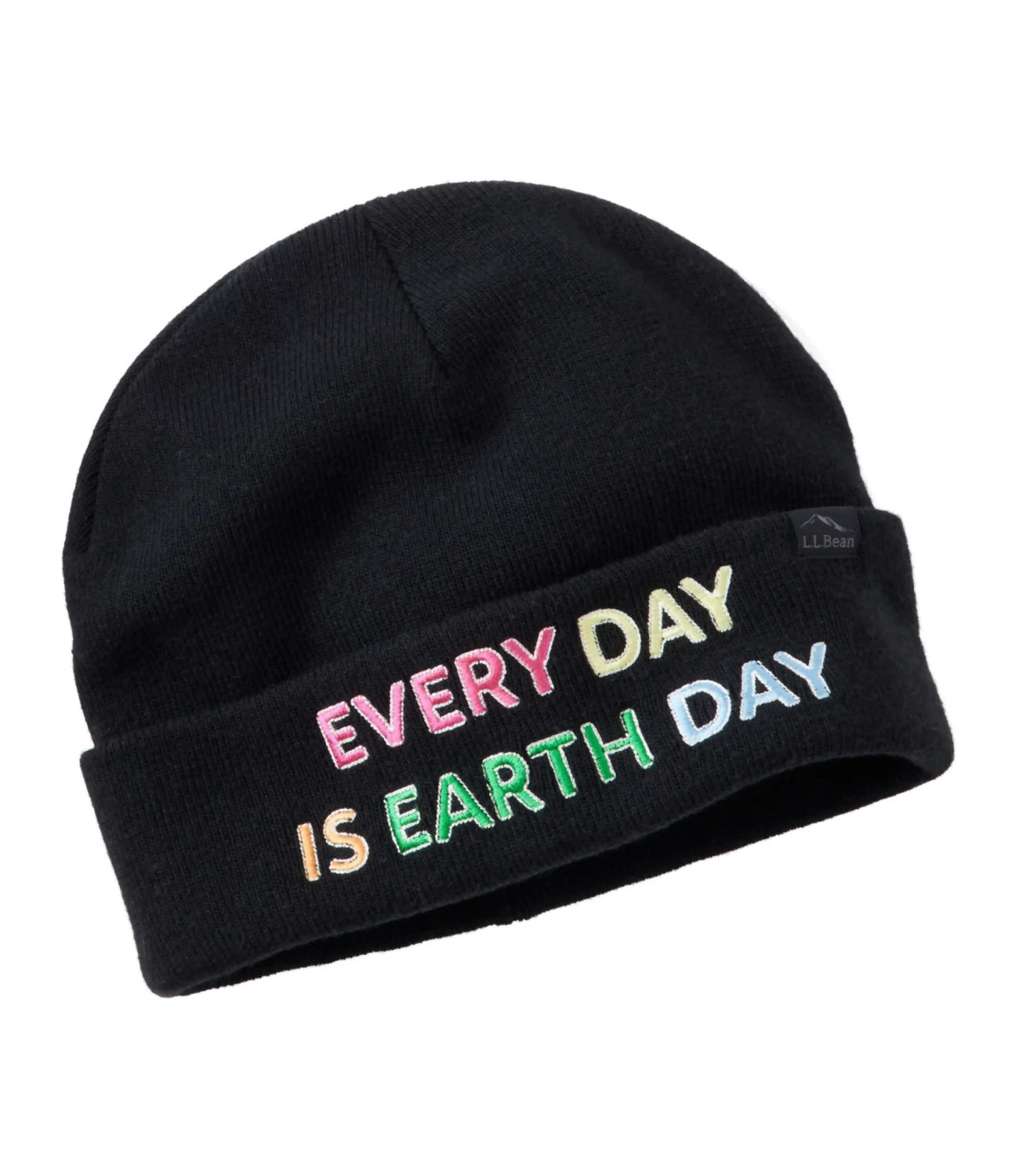 L.L. Bean Kid's L.L. Beanie shown in the Black Earth Day color option. Front view.