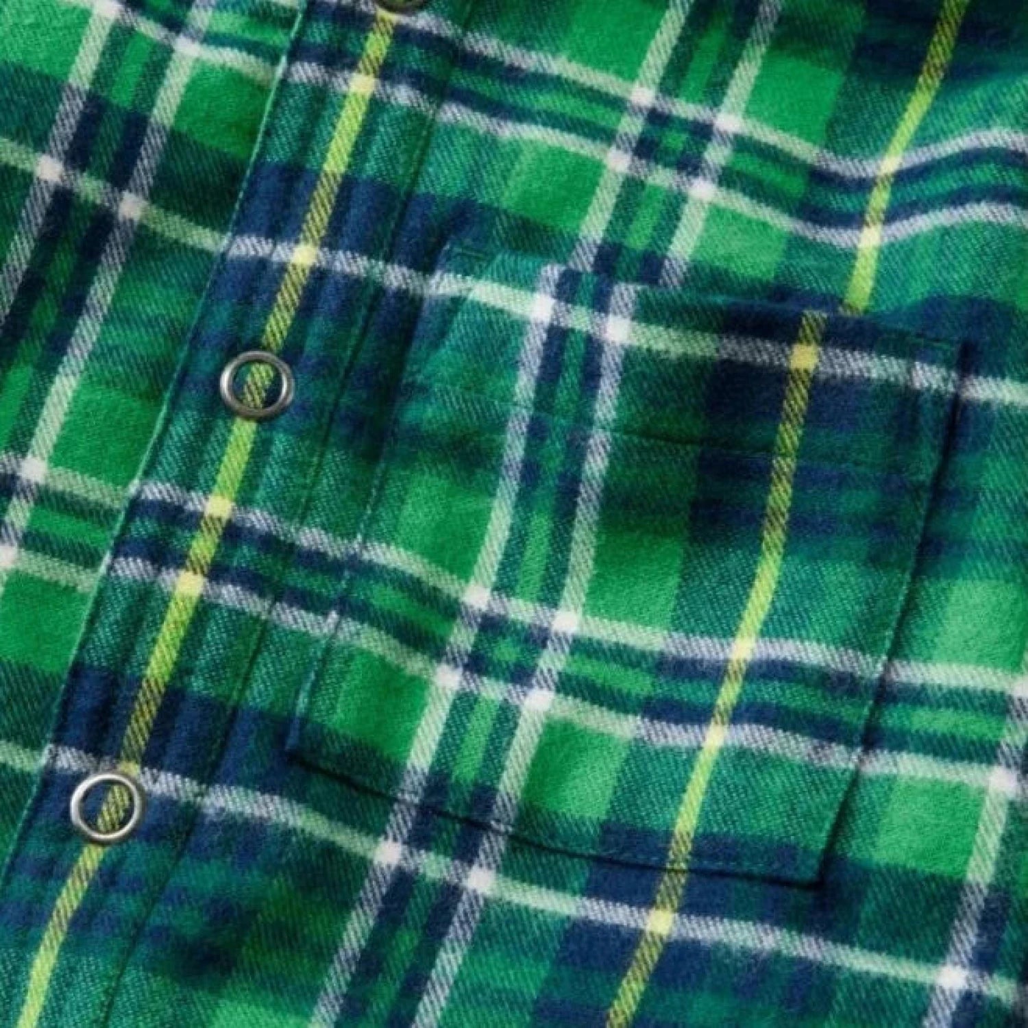 LL Bean Toddler's Fleece-Lined Hooded Flannel Shirt in treeline, flannel detail upclose