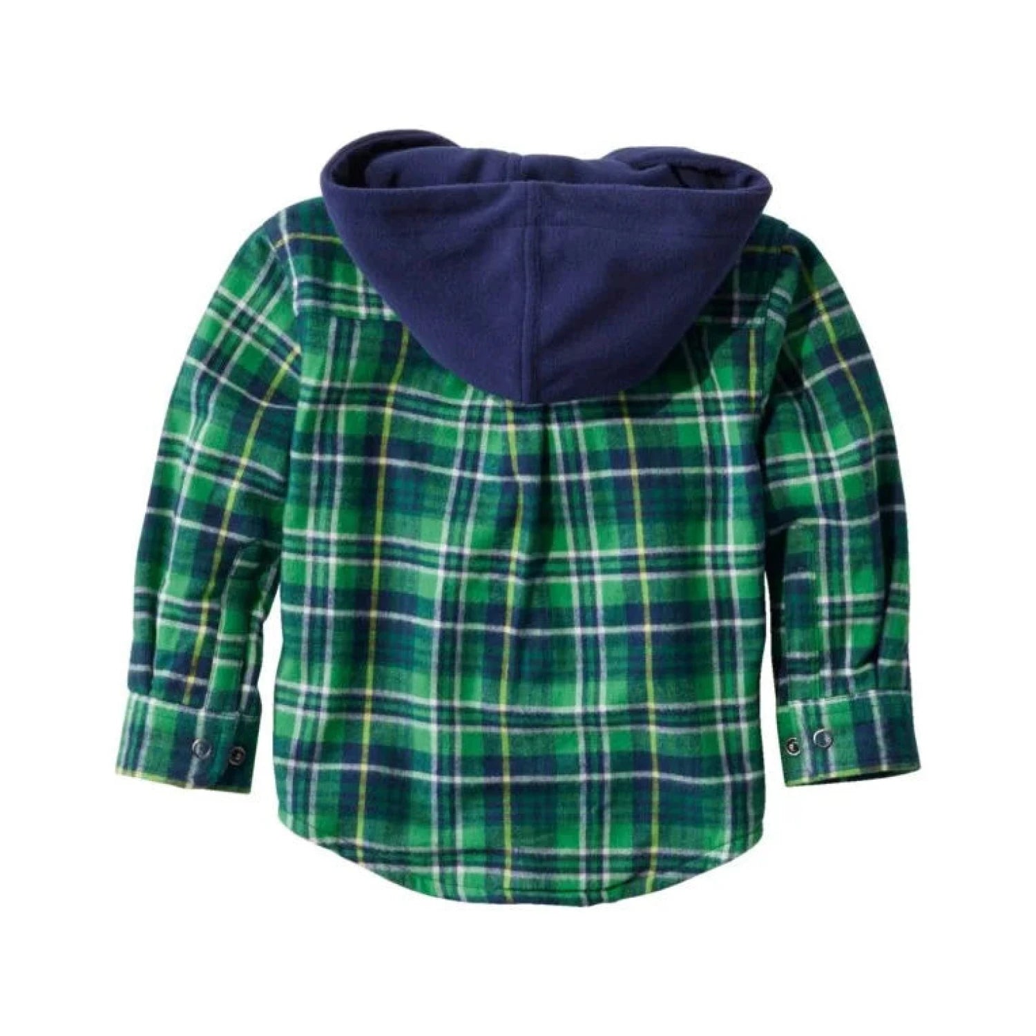 LL Bean Toddler's Fleece-Lined Hooded Flannel Shirt in treeline, flat back