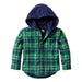 LL Bean Toddler's Fleece-Lined Hooded Flannel Shirt in treeline, flat front view