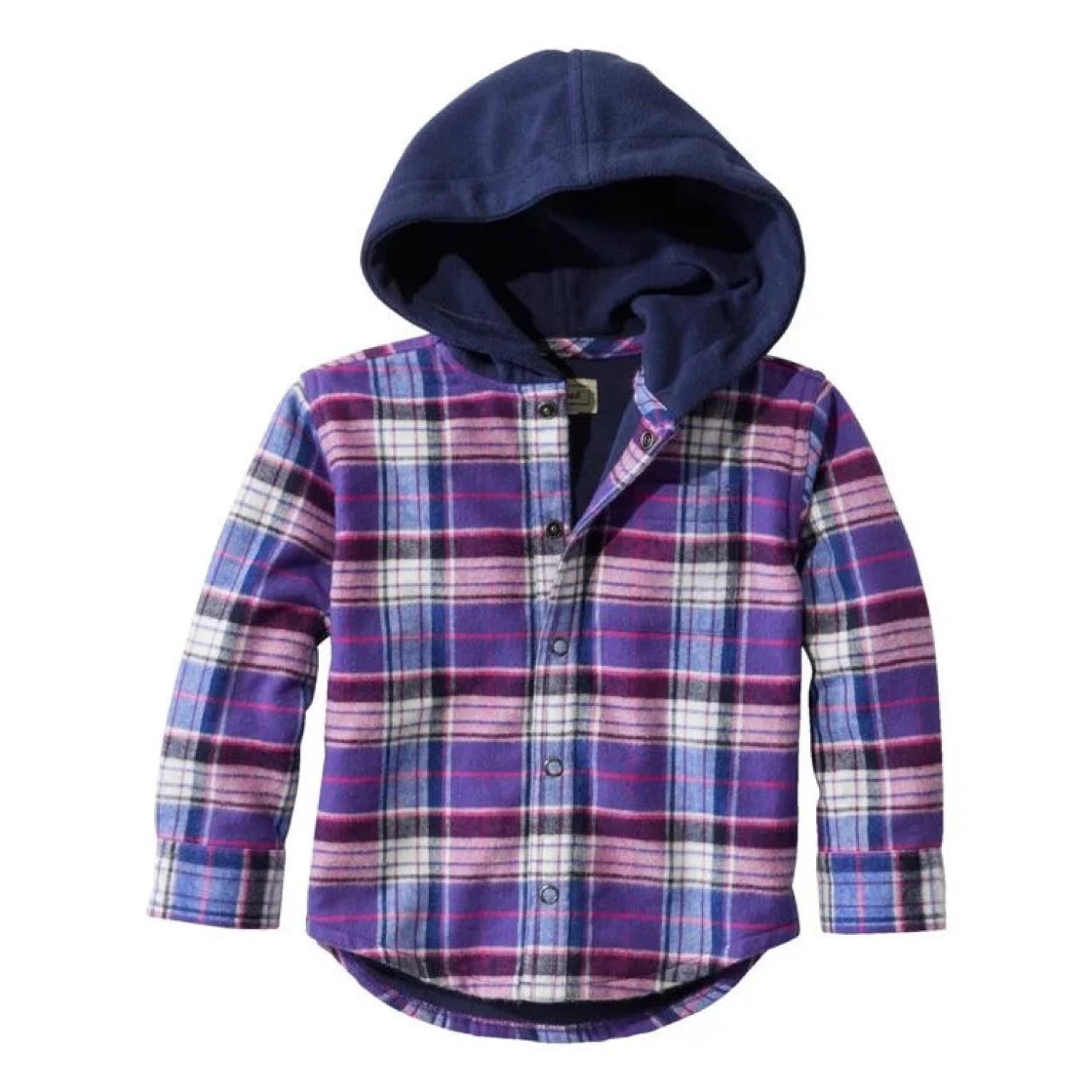 LL Bean Toddler's Fleece-Lined Hooded Flannel Shirt in wild aster, flat front