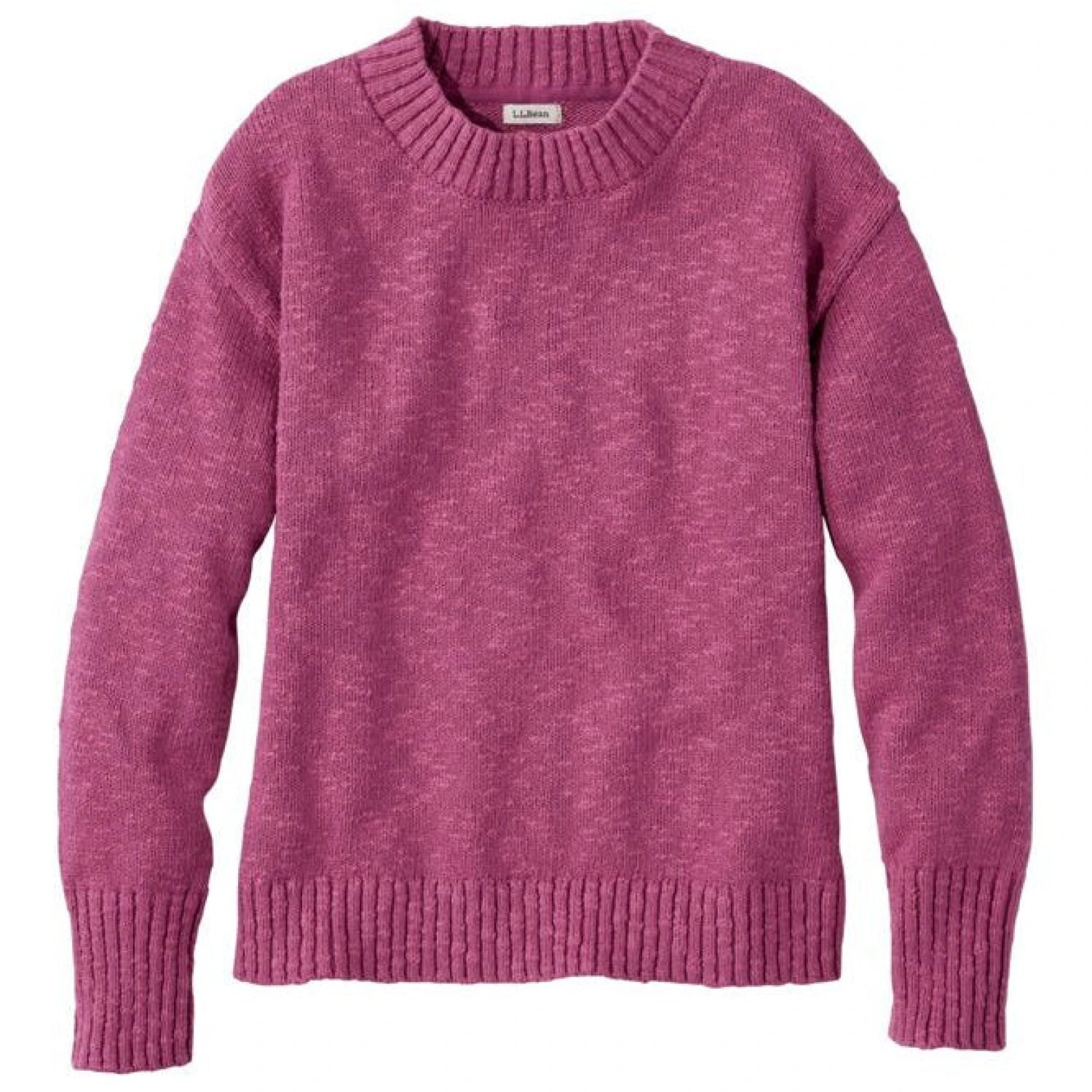 L.L. Bean Women's Cotton Ragg Crewneck Sweater in eggplant marl, front view