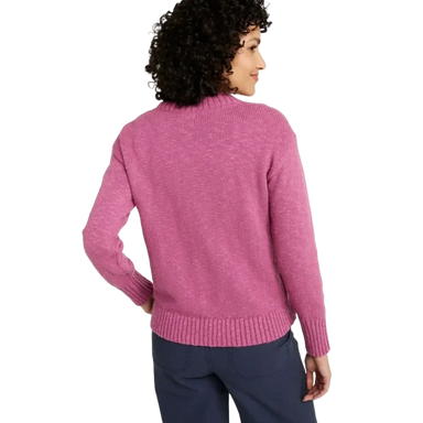 L.L. Bean Women's Cotton Ragg Crewneck Sweater in eggplant marl, on model back view