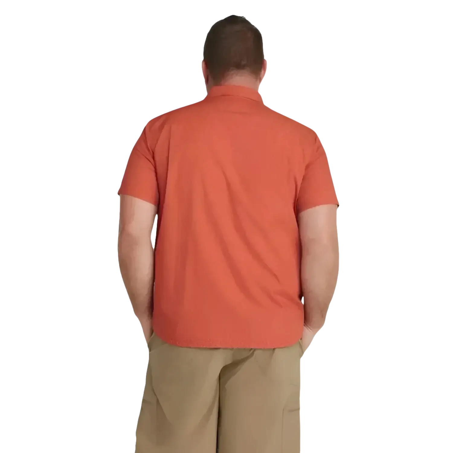 L.L. Bean Men's All-Adventure Shirt in orange brick, on model back view