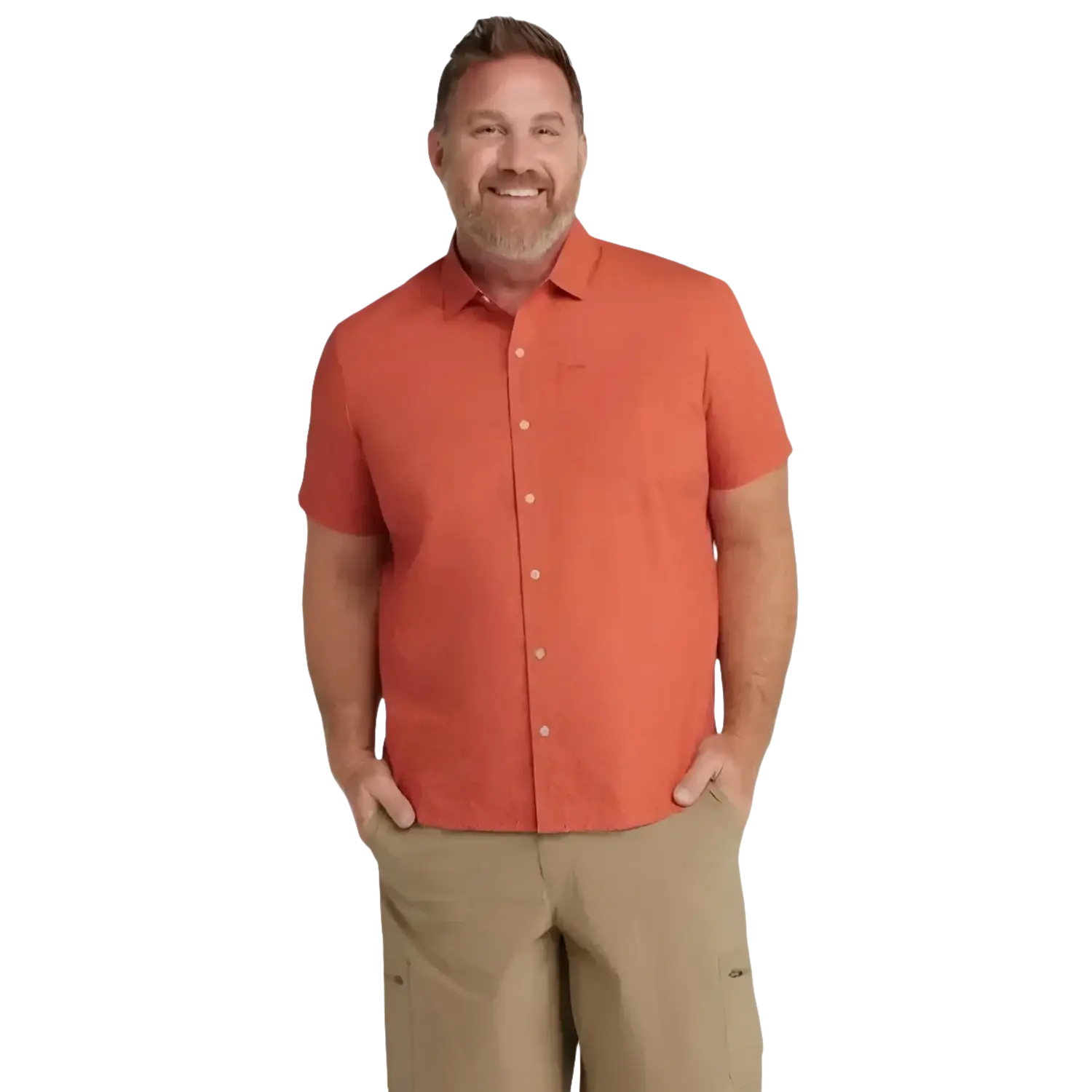 L.L. Bean Men's All-Adventure Shirt in orange brick, on model front view