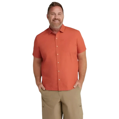 L.L. Bean Men's All-Adventure Shirt in orange brick, on model front view