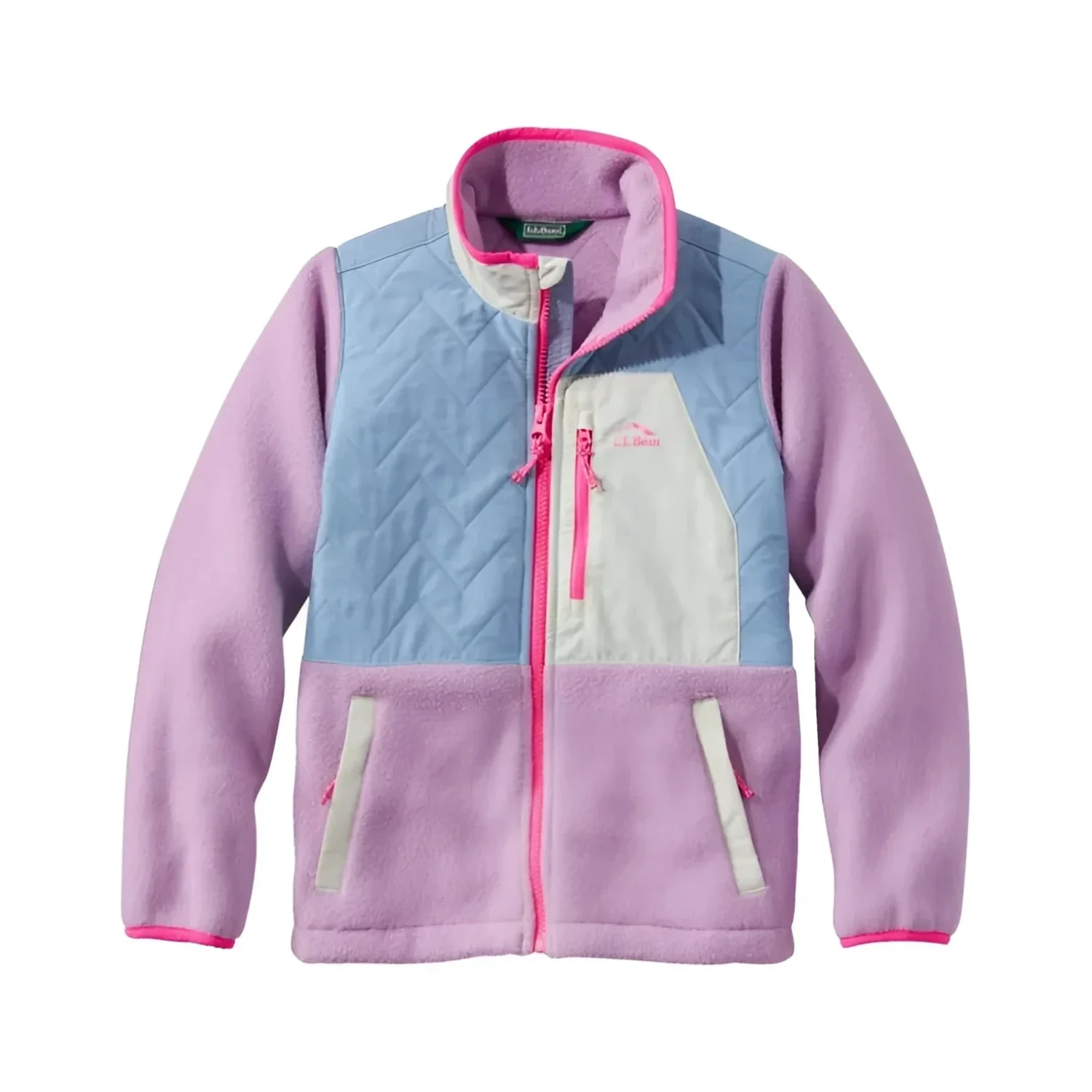 L.L. Bean Kid's Mountain Classic Fleece Jacket in lilac & cirrus blue, front view