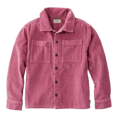 L.L. Bean Girl's Bean Comfort Corduroy Shirt in dark plum rose, flat front 