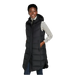 LL Bean Women's Popham Puffer Long Vest in midnight black, on model front view