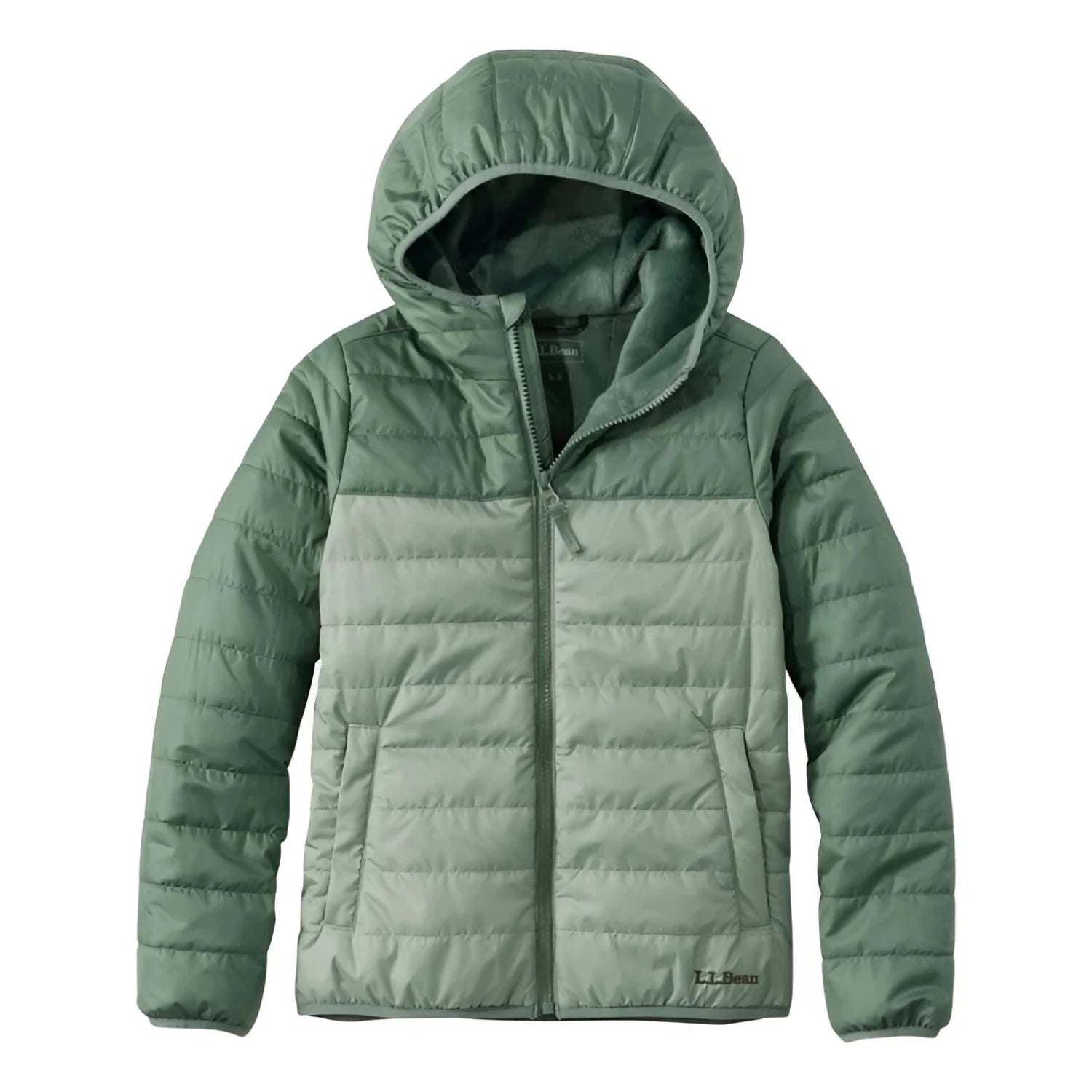 L.L. Bean Kid's Fleece-Lined Insulated Jacket in sea green, front view