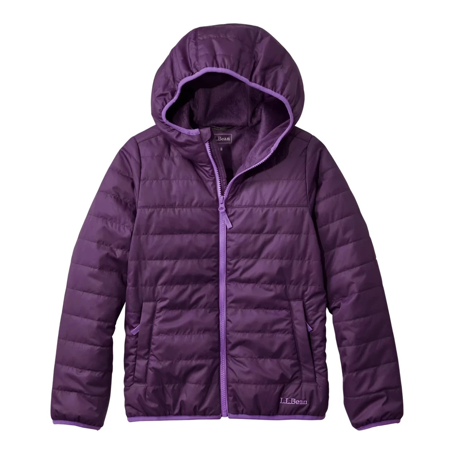 L.L. Bean Kid's Fleece-Lined Insulated Jacket in midnight purple, front view