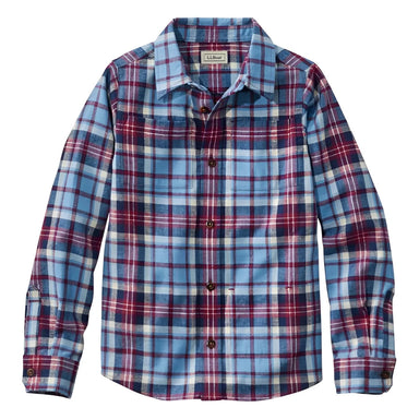 L.L. Bean Kid's Scotch Plaid Flannel Shirt in blue ridge plaid, flat front view