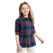L.L. Bean Kid's Scotch Plaid Flannel Shirt in blue plaid, on girl model