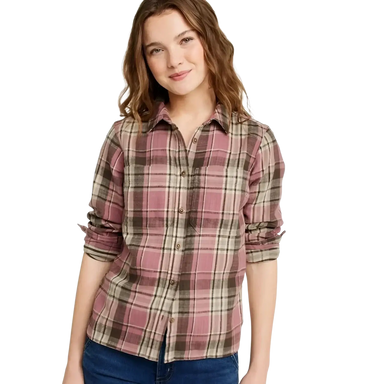 L.L. Bean Women's 1912 Field Flannel Shirt  in pink, on model front view