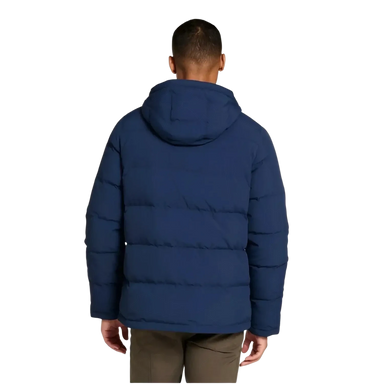 LL Bean Men's Bean's Utility Puffer Jacket in nautical navy, on model back view