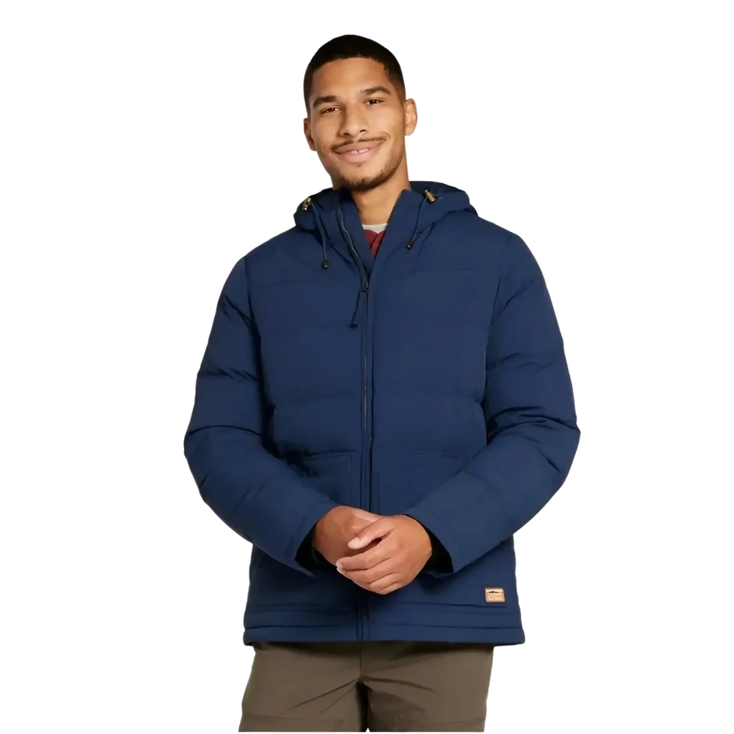 LL Bean Men's Bean's Utility Puffer Jacket in nautical navy, on model front view