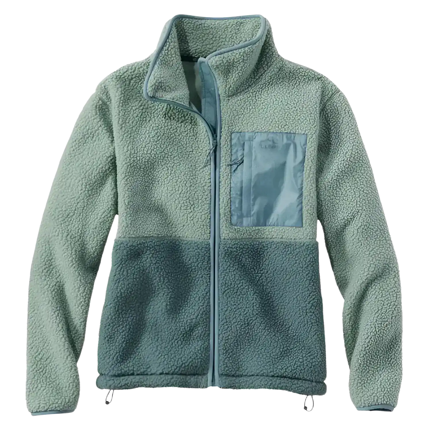L.L. Bean Women's Mountainside Colorblock Fleece Jacket in faded sage & balsam, front view