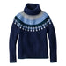 L.L. Bean Women's SuperSoft Waffle Turtleneck Fair Isle Sweater in classic navy & mariner blue, flat front view