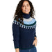 L.L. Bean Women's SuperSoft Waffle Turtleneck Fair Isle Sweater in classic navy & mariner blue, model front view