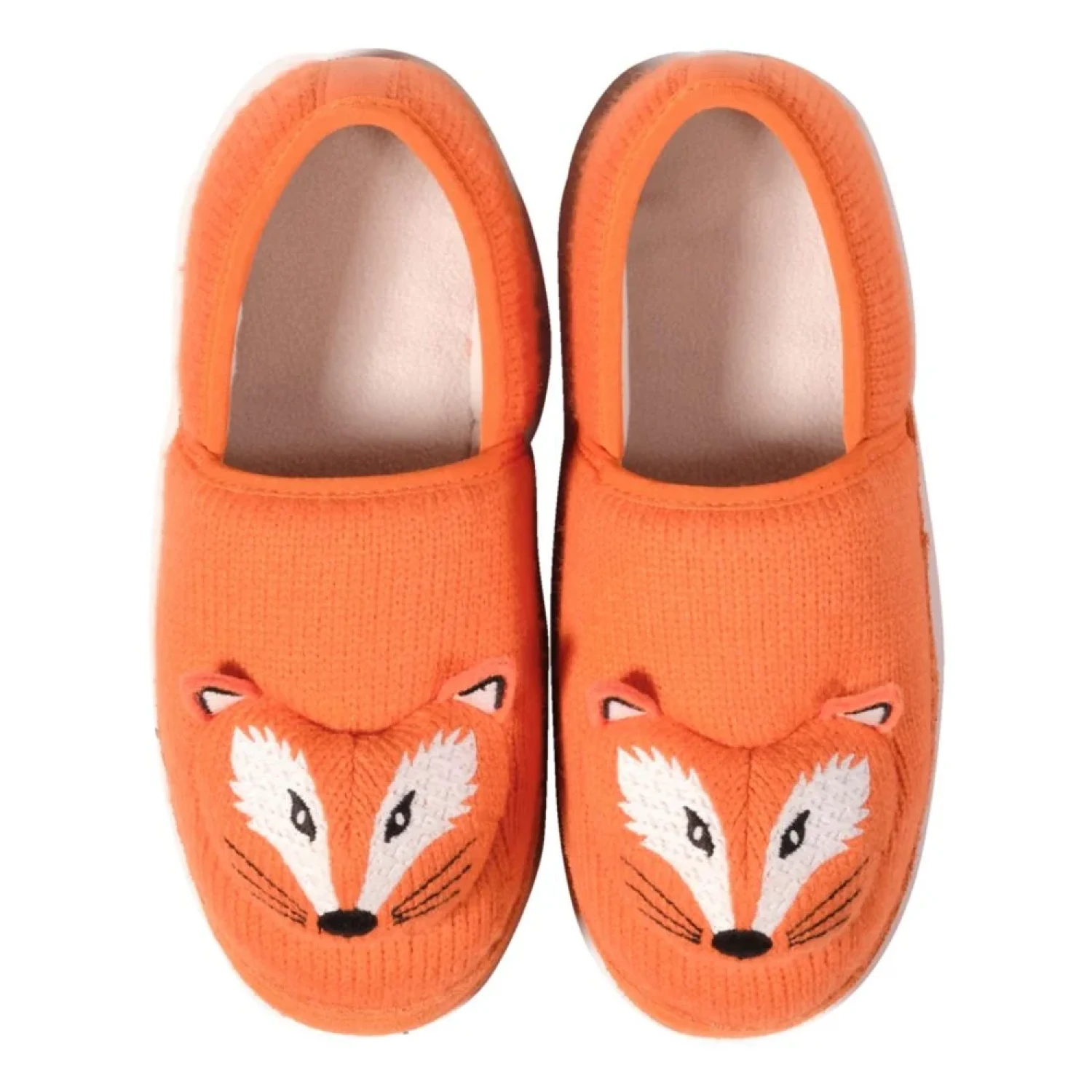 L.L. Bean Kid's Animal Slipper in persimmon orange fox, pair top view