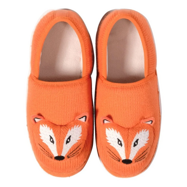 L.L. Bean Kid's Animal Slipper in persimmon orange fox, pair top view