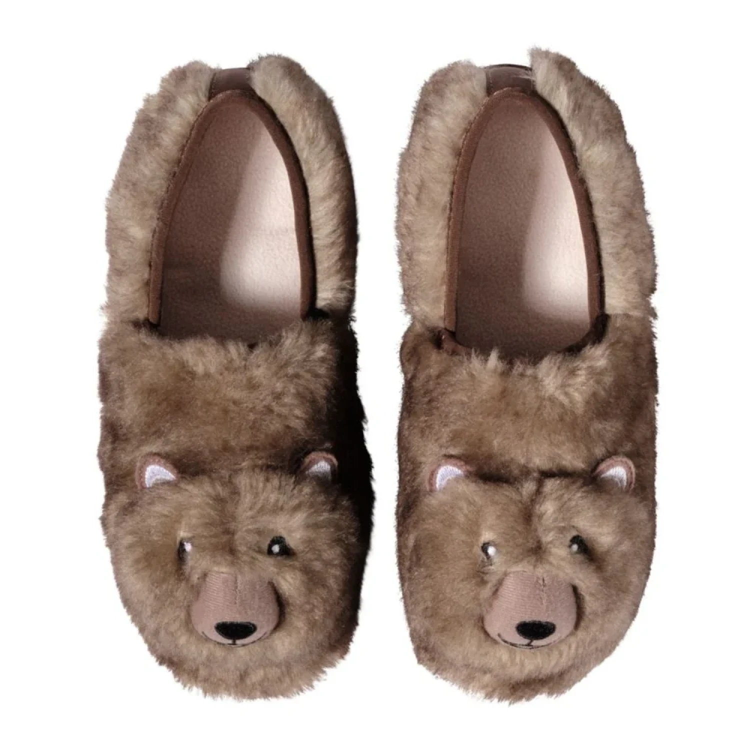 L.L. Bean Kid's Animal Slipper in nut brown bear, pair top view