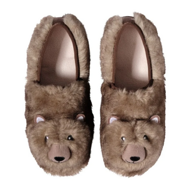 L.L. Bean Kid's Animal Slipper in nut brown bear, pair top view