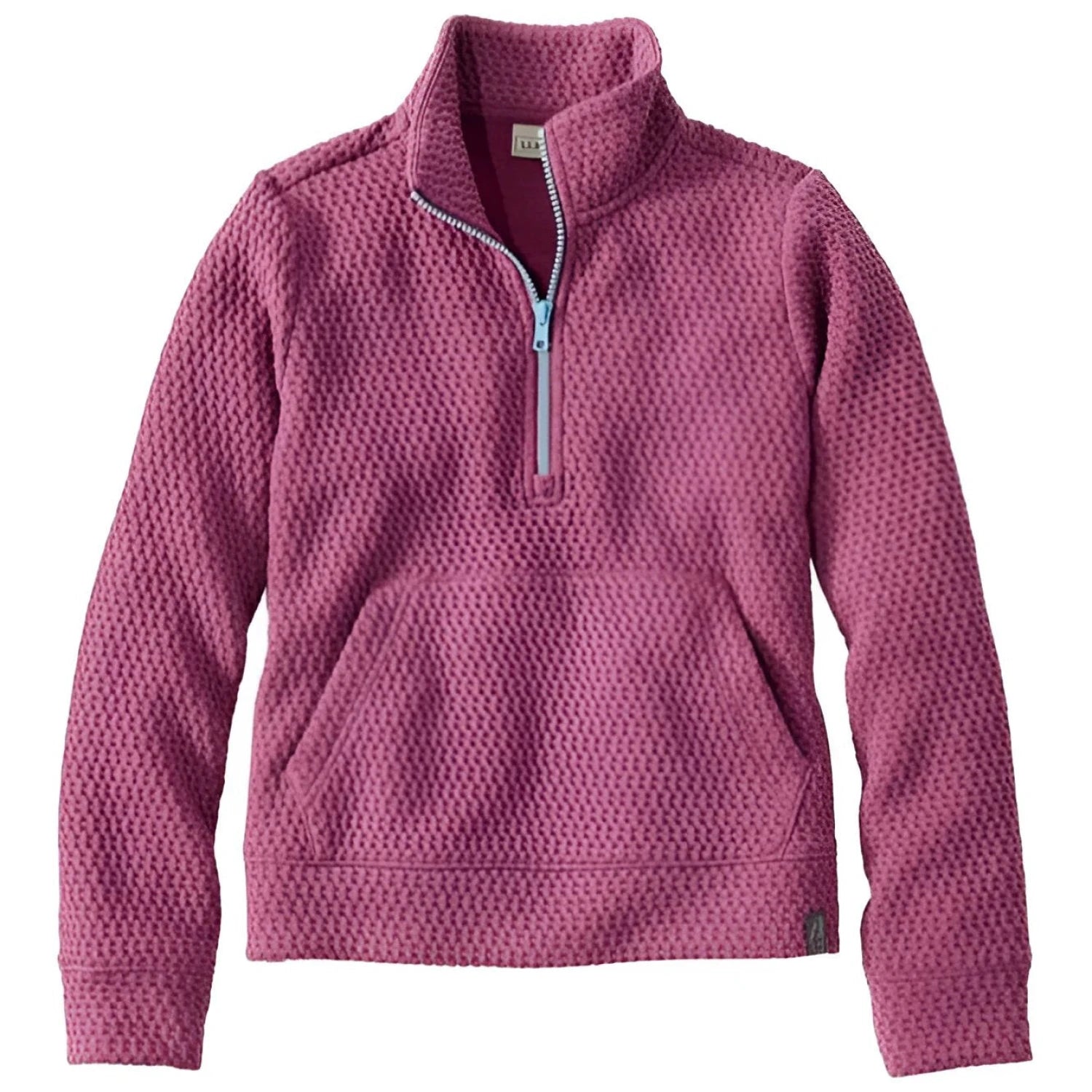 L.L. Bean Kid's Ridgeknit Quarter Zip Pullover in muted plum, fat front view