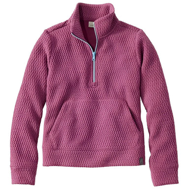 L.L. Bean Kid's Ridgeknit Quarter Zip Pullover in muted plum, fat front view