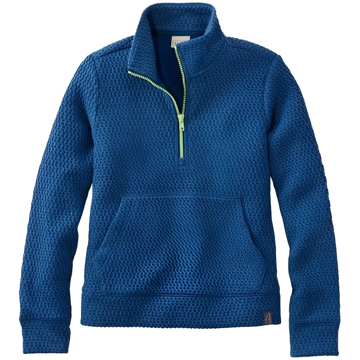 L.L. Bean Kid's Ridgeknit Quarter Zip Pullover in dark marine blue, flat front view