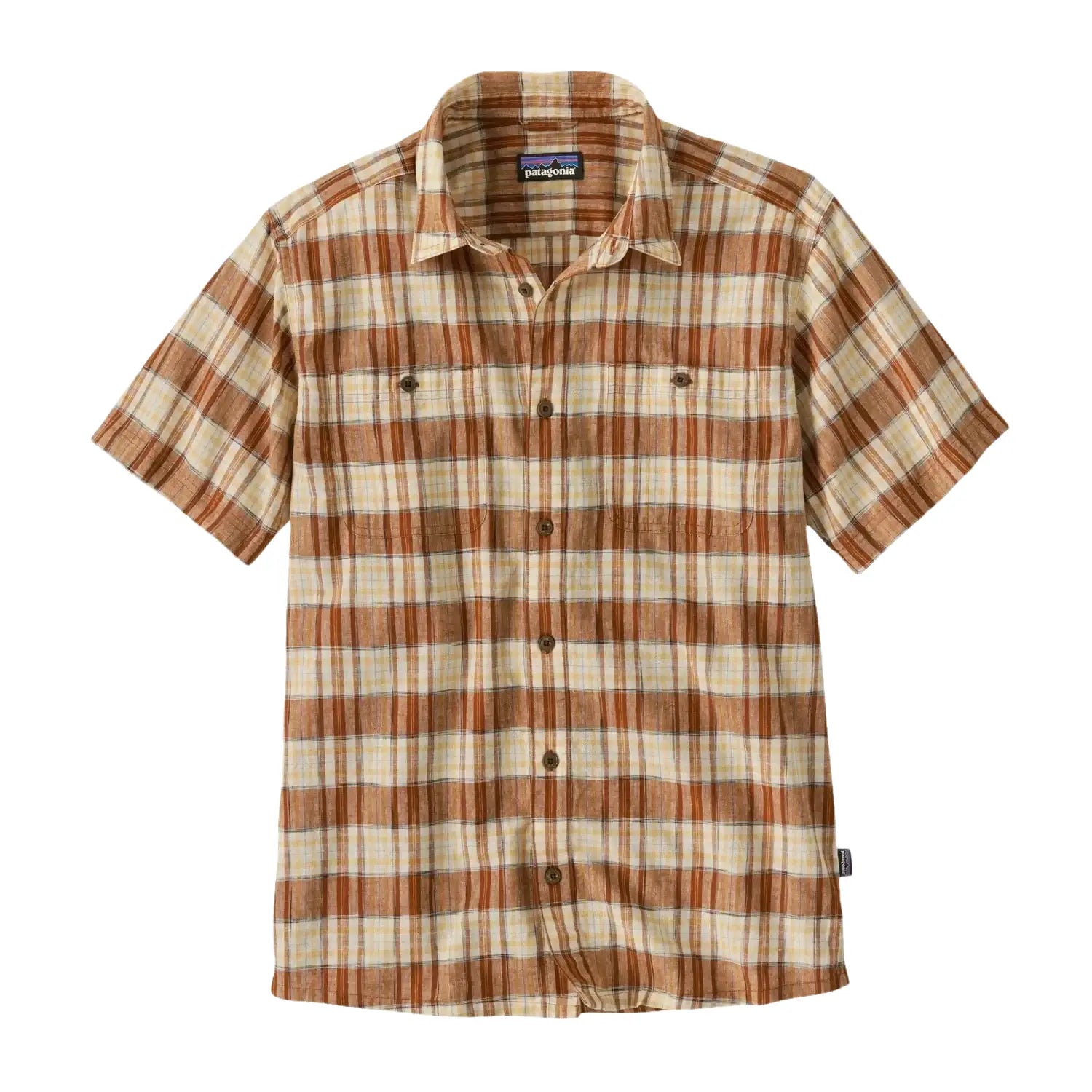 Patagonia Men's Back Step Shirt in sunlight & robin brown, flat front view