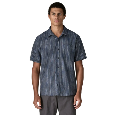 Patagonia Men's Back Step Shirt in rapids & new navy, on model front view