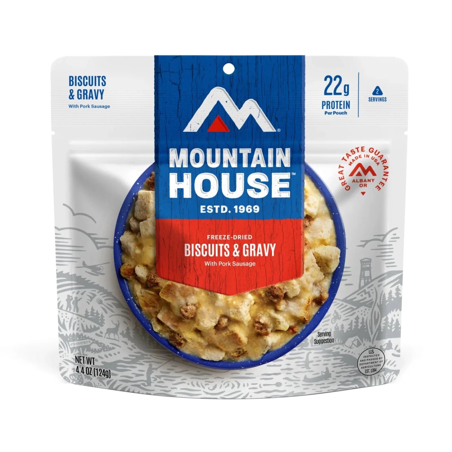 Mountain House Freeze Dried Biscuits and Gravy Pouch, front view