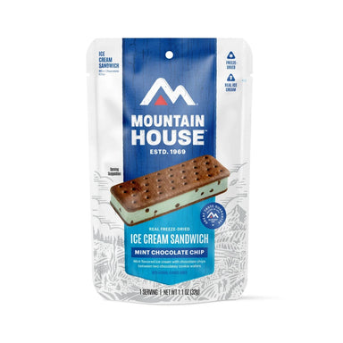 Mountain House Freeze Dried Ice Cream Sandwich in mint chocolate chip, front pouch view