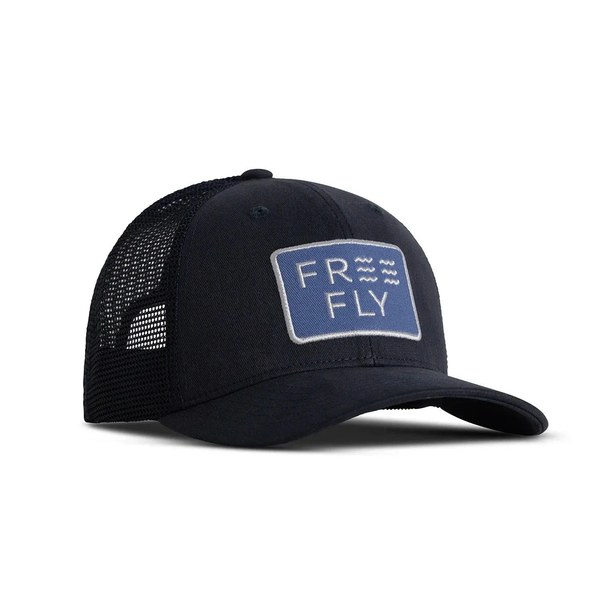 Free Fly Wave Trucker Hat in deep navy, front view