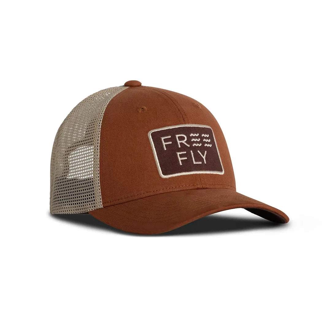 Free Fly Wave Trucker Hat in adobe front view