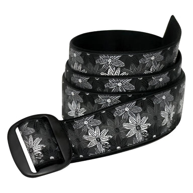 Bison Manzo™ Embroidered Belt 38mm in rambling flower black, front view