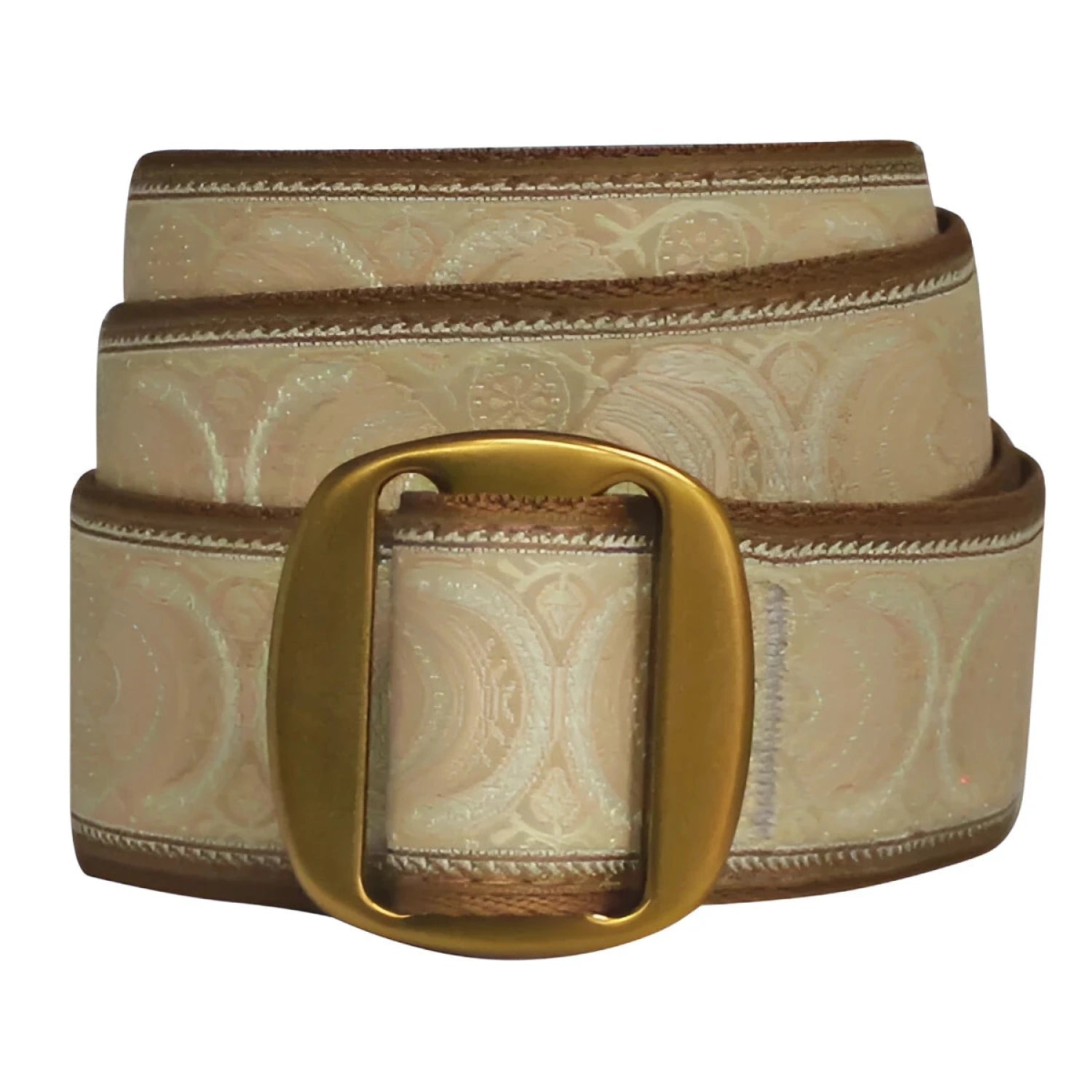 Bison Manzo™ Embroidered Belt 38mm in sand dollar, front view