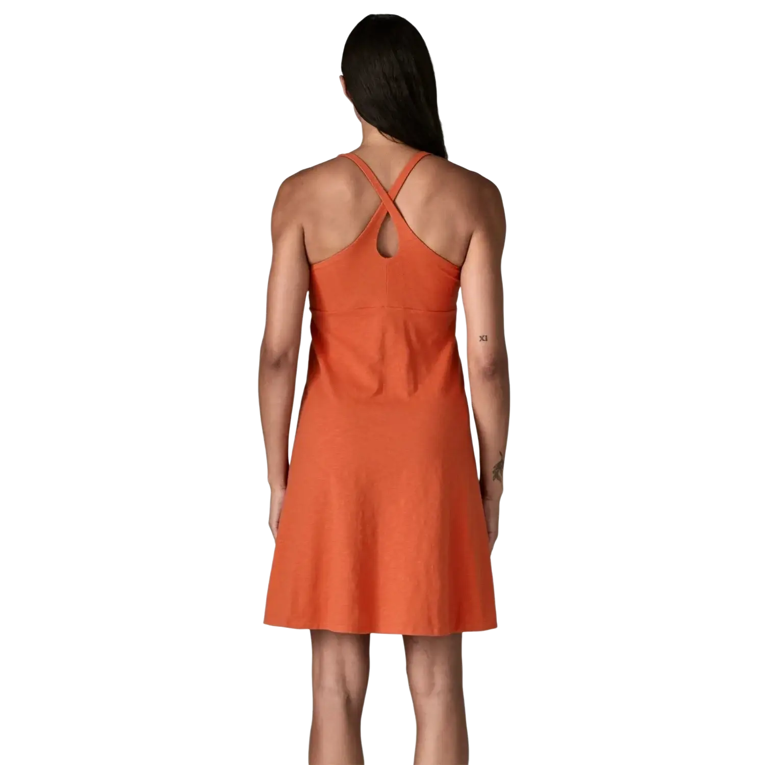 Patagonia Women's Amber Dawn Dress in coal orange, back model view