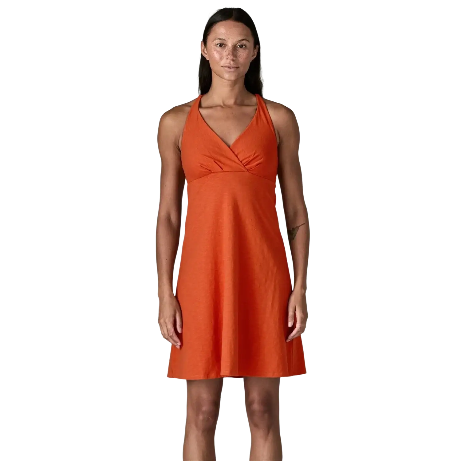 Patagonia Women's Amber Dawn Dress in coal orange, front model view