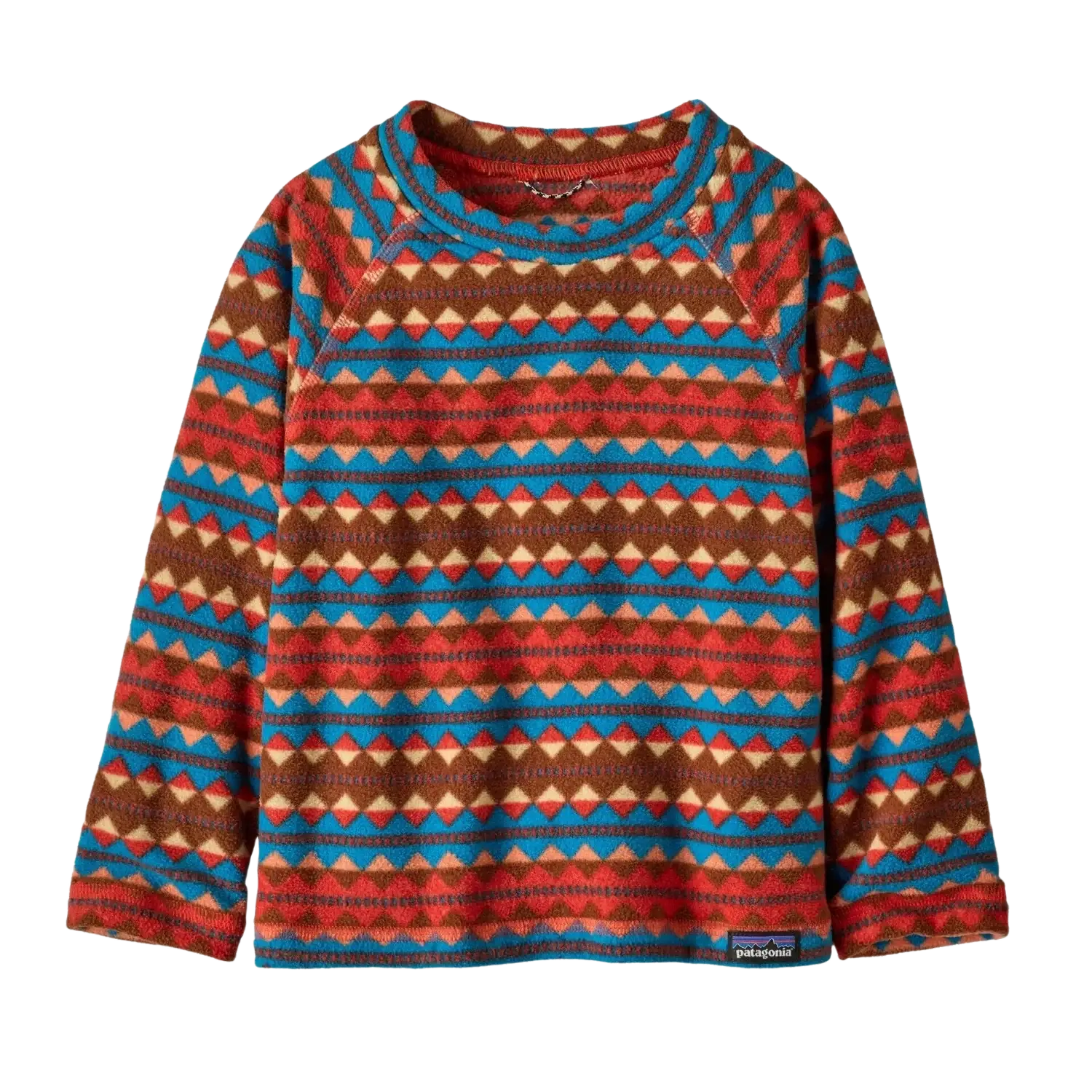 Patagonia Baby Micro D® Fleece Crew in diamond stripe & sizzle red, flat front view