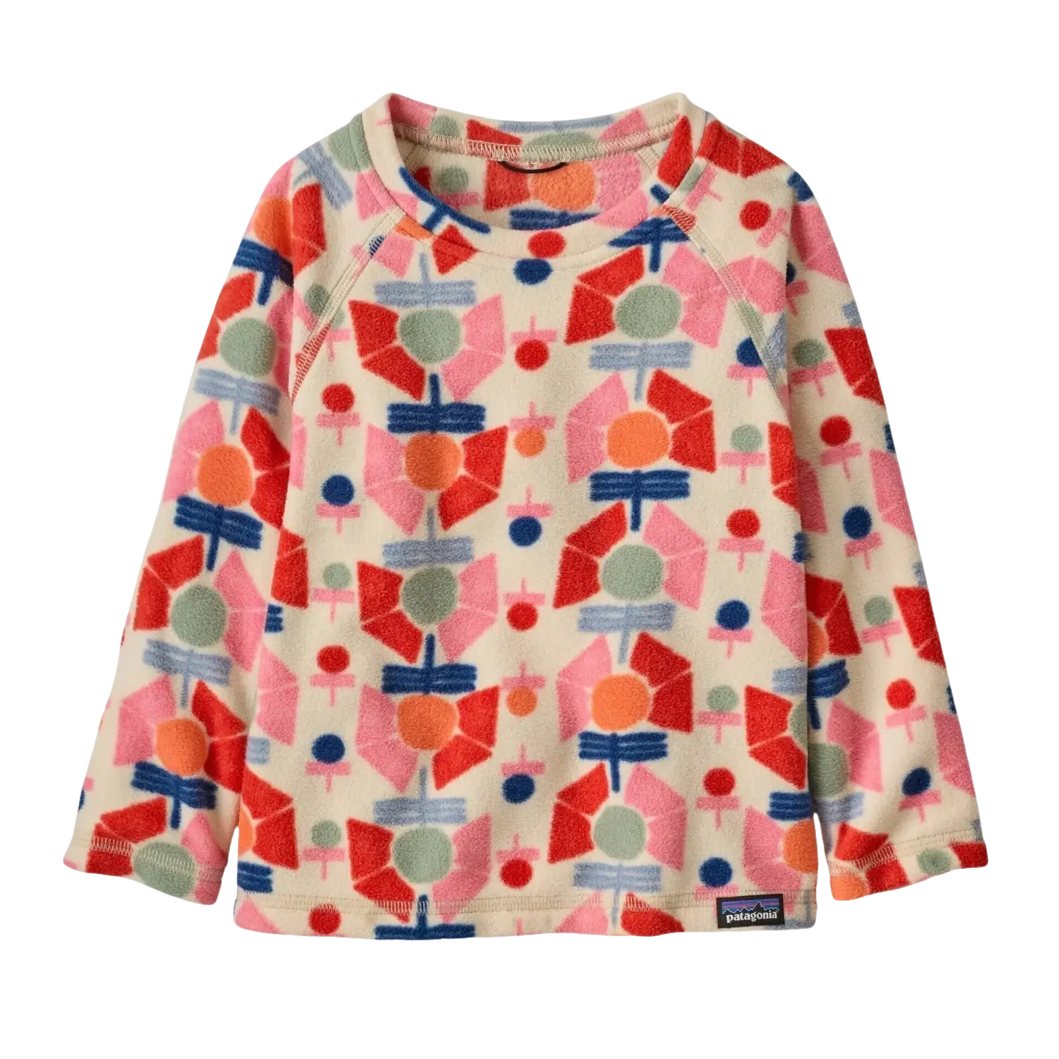 Patagonia Baby Micro D® Fleece Crew in stamped floral & natural, flat front view