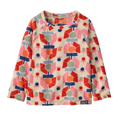 Patagonia Baby Micro D® Fleece Crew in stamped floral & natural, flat front view