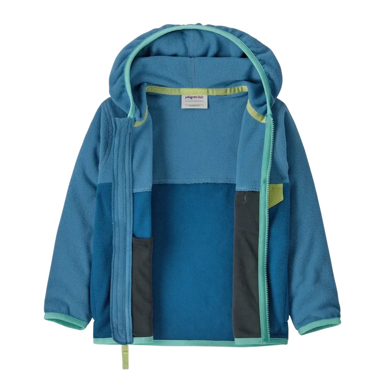 Patagonia Baby Micro D® Snap-T® Fleece Jacket in aquatic blue, front unzipped view