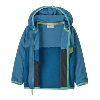 Patagonia Baby Micro D® Snap-T® Fleece Jacket in aquatic blue, front unzipped view