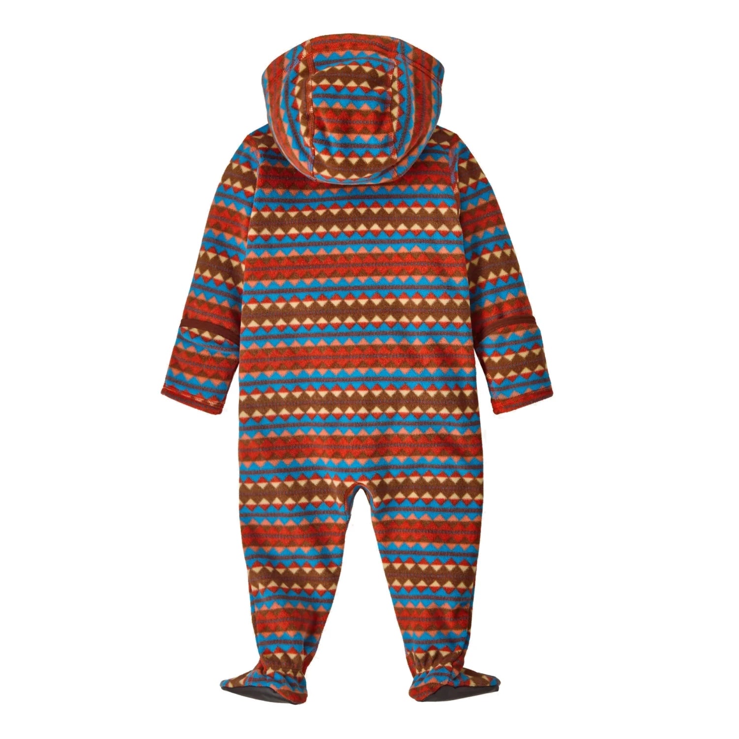 Patagonia Baby Micro D® Fleece Bunting in diamond stripe & sizzle red, flat back view