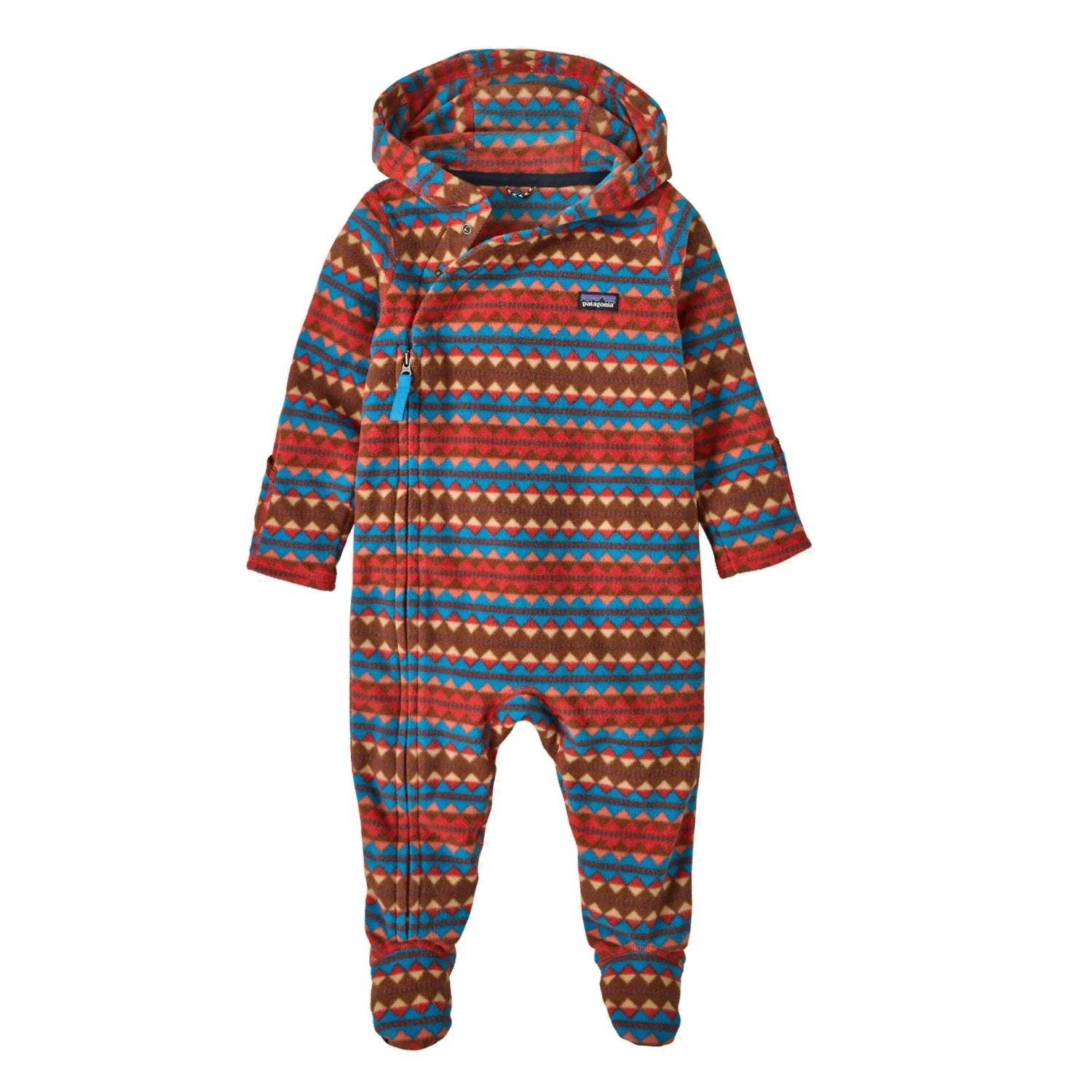 Patagonia Baby Micro D® Fleece Bunting in diamond stripe & sizzle red, flat front view